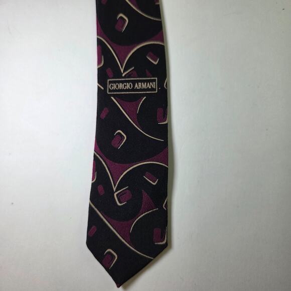 Giorgio Armani Silk Tie Black Purple Tan Geometric Abstract Italy 58x3.25 - Picture 5 of 7